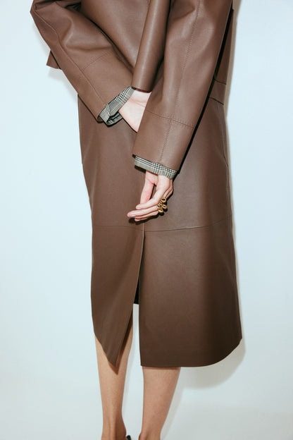 Coated midi skirt
