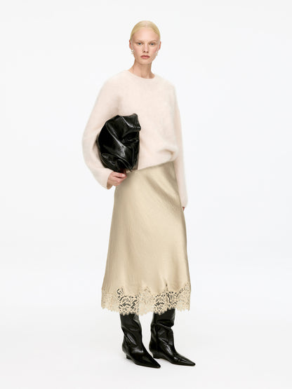 Lace-Detail Satin Skirt