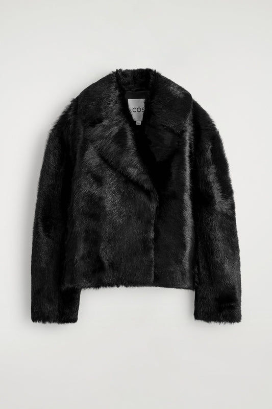 Collared pony hair-effect leather jacket