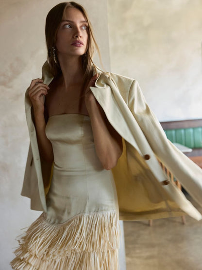 Bandeau dress with fringes