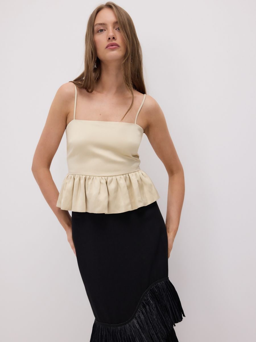Satin top with peplum hem