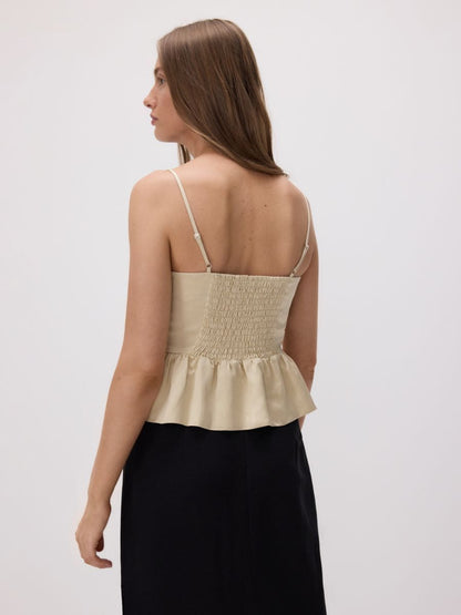 Satin top with peplum hem