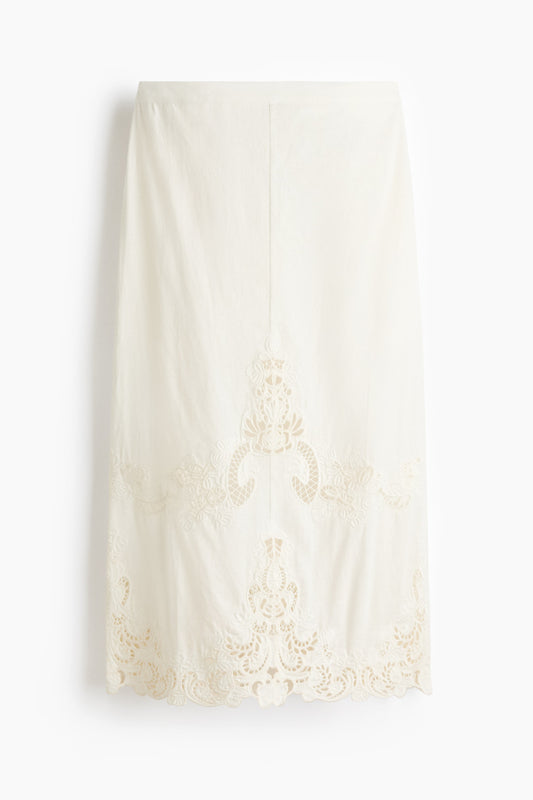 Linen-blend broderie anglaise skirt