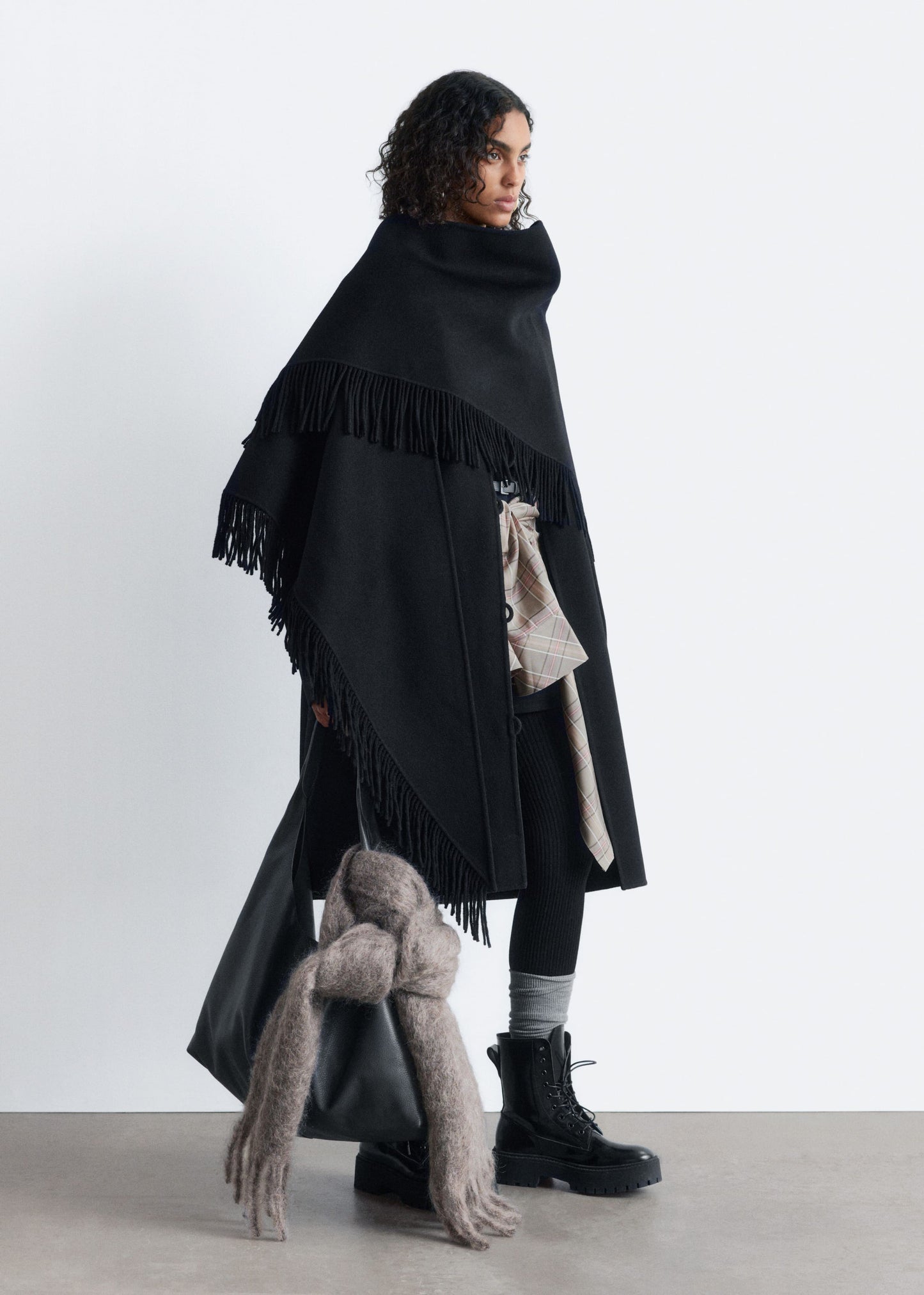 Fringed Shawl Wool Coat