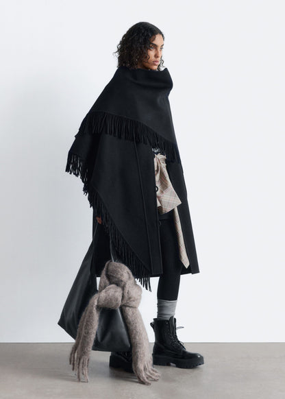Fringed Shawl Wool Coat