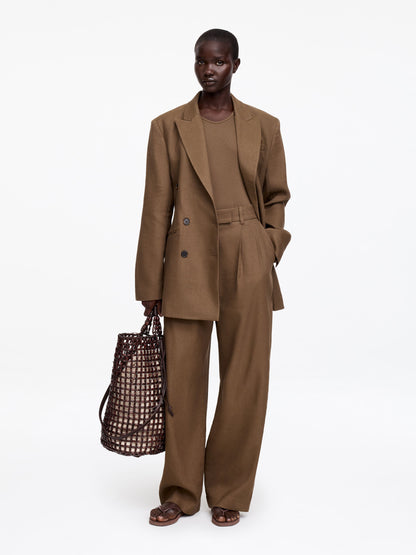 Leather-Trim Beaded Bag