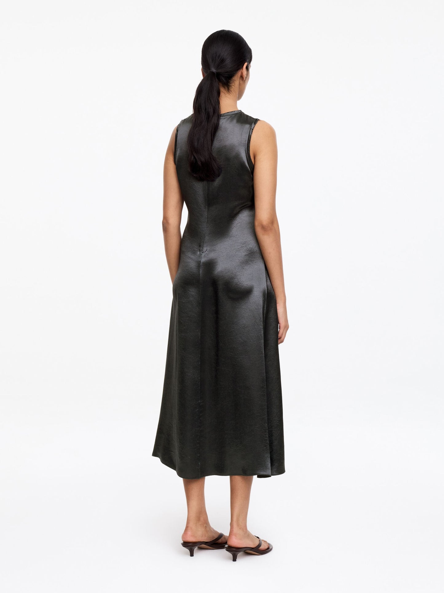 Crushed Satin Midi Dress