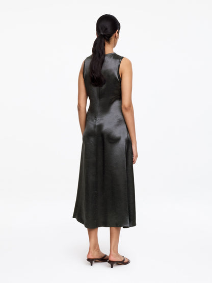 Crushed Satin Midi Dress