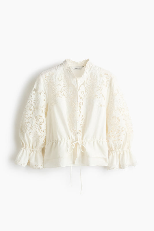 Linen-blend broderie anglaise blouse