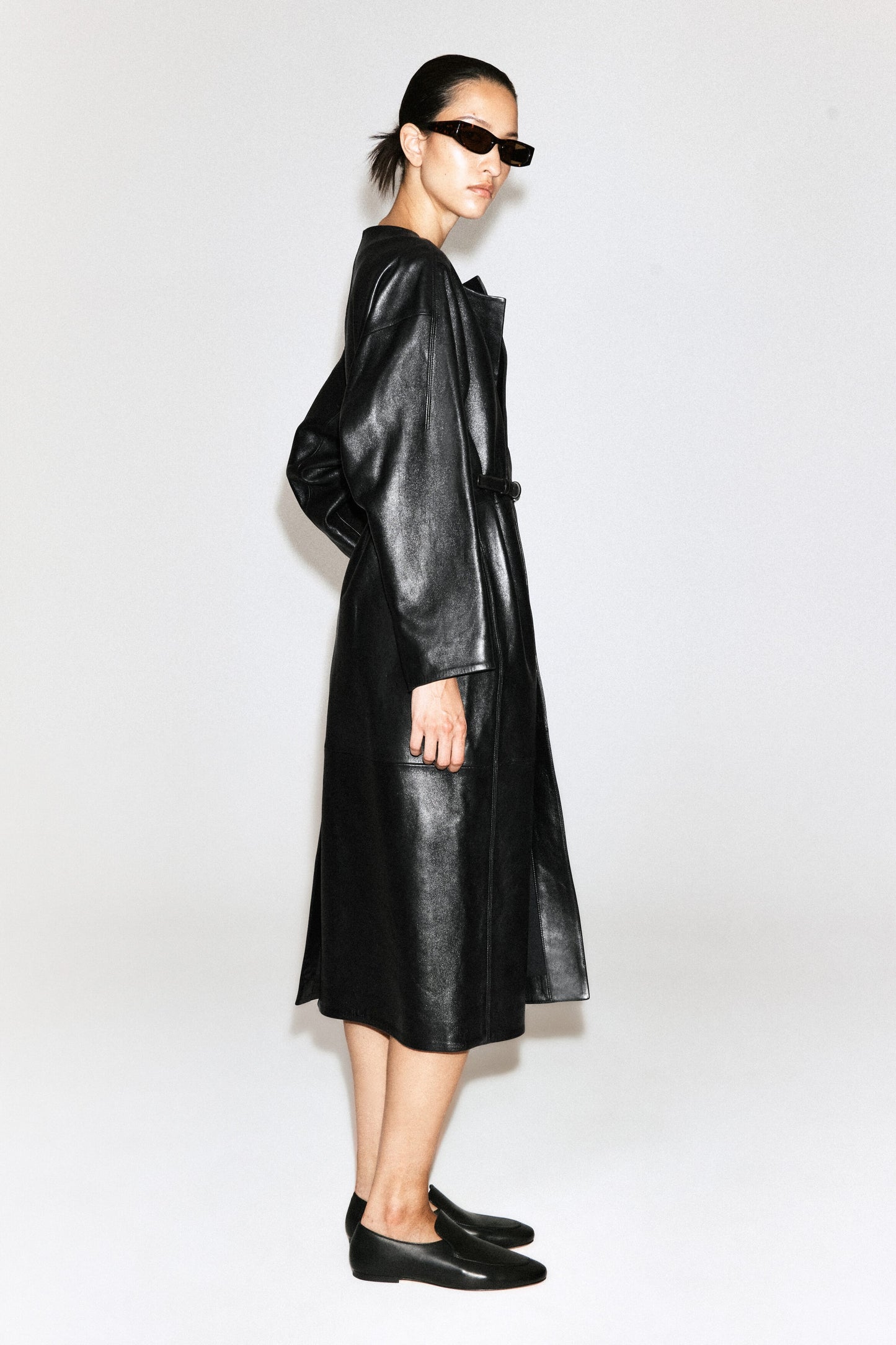 Panelled Leather Long Coat