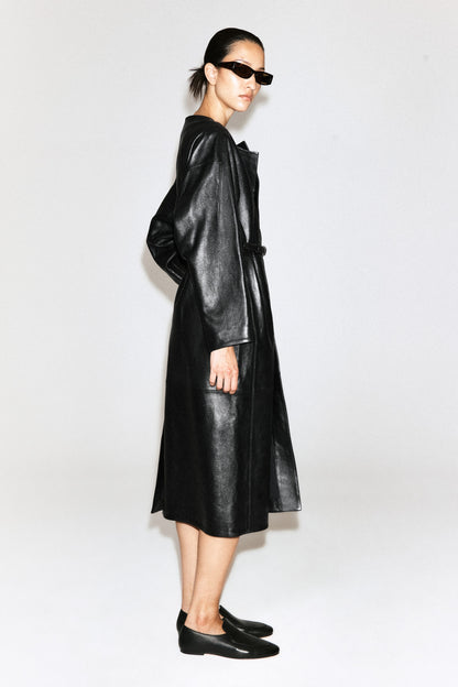 Panelled Leather Long Coat