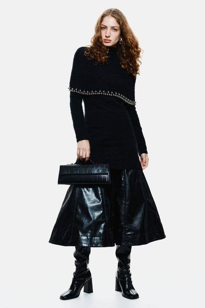 Bead-trimmed mohair-blend dress