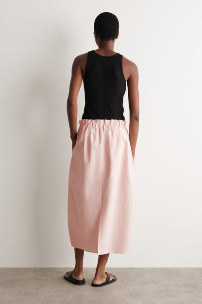 Cotton-linen balloon midi skirt