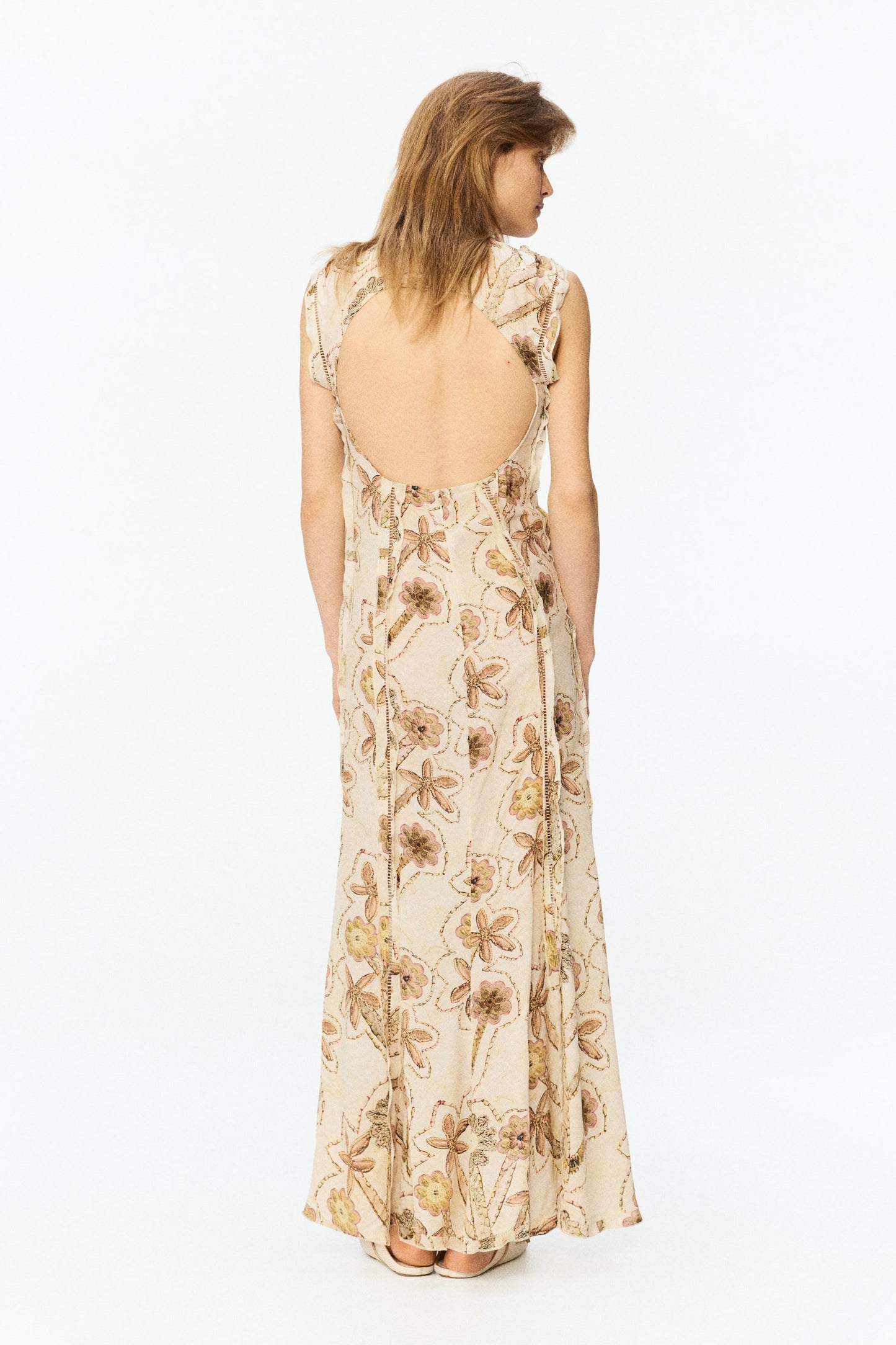 Floral-print ruffled open-back dress