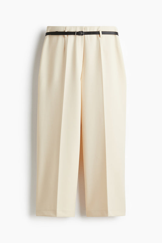 Belted ankle-length trousers