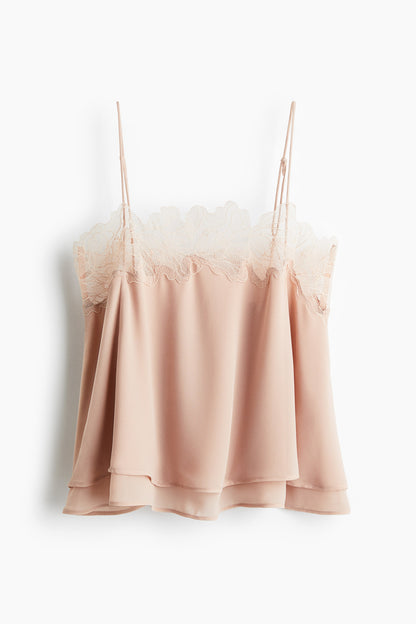 Lace-trimmed strappy top