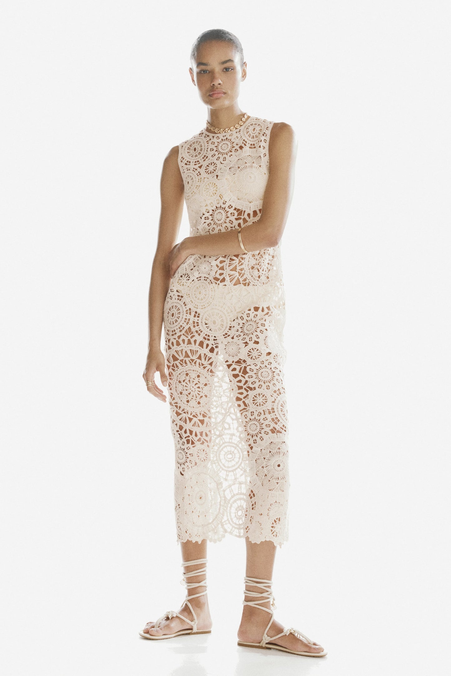 Crochet-look cotton dress