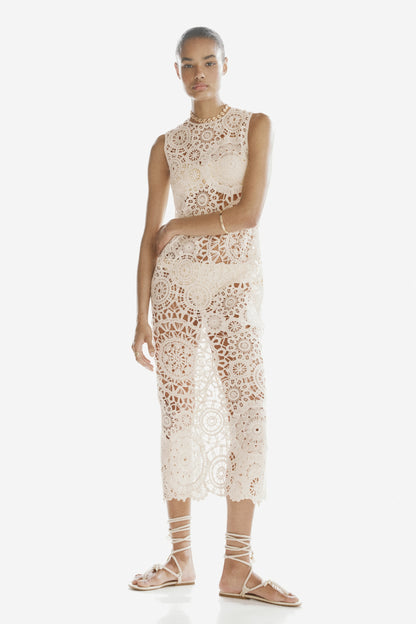 Crochet-look cotton dress