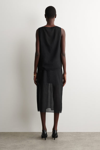 Semi-Sheer Layered Wool Midi Skirt