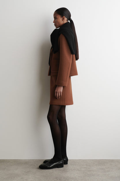 Topstitched wool mini skirt