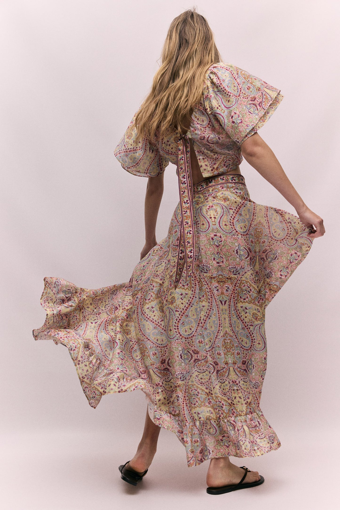 Linen-blend maxi skirt