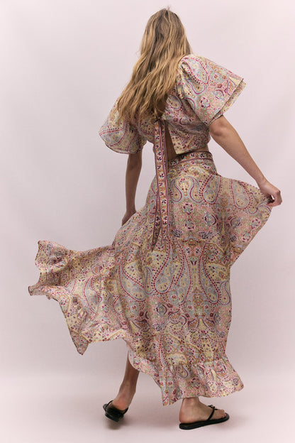 Linen-blend maxi skirt