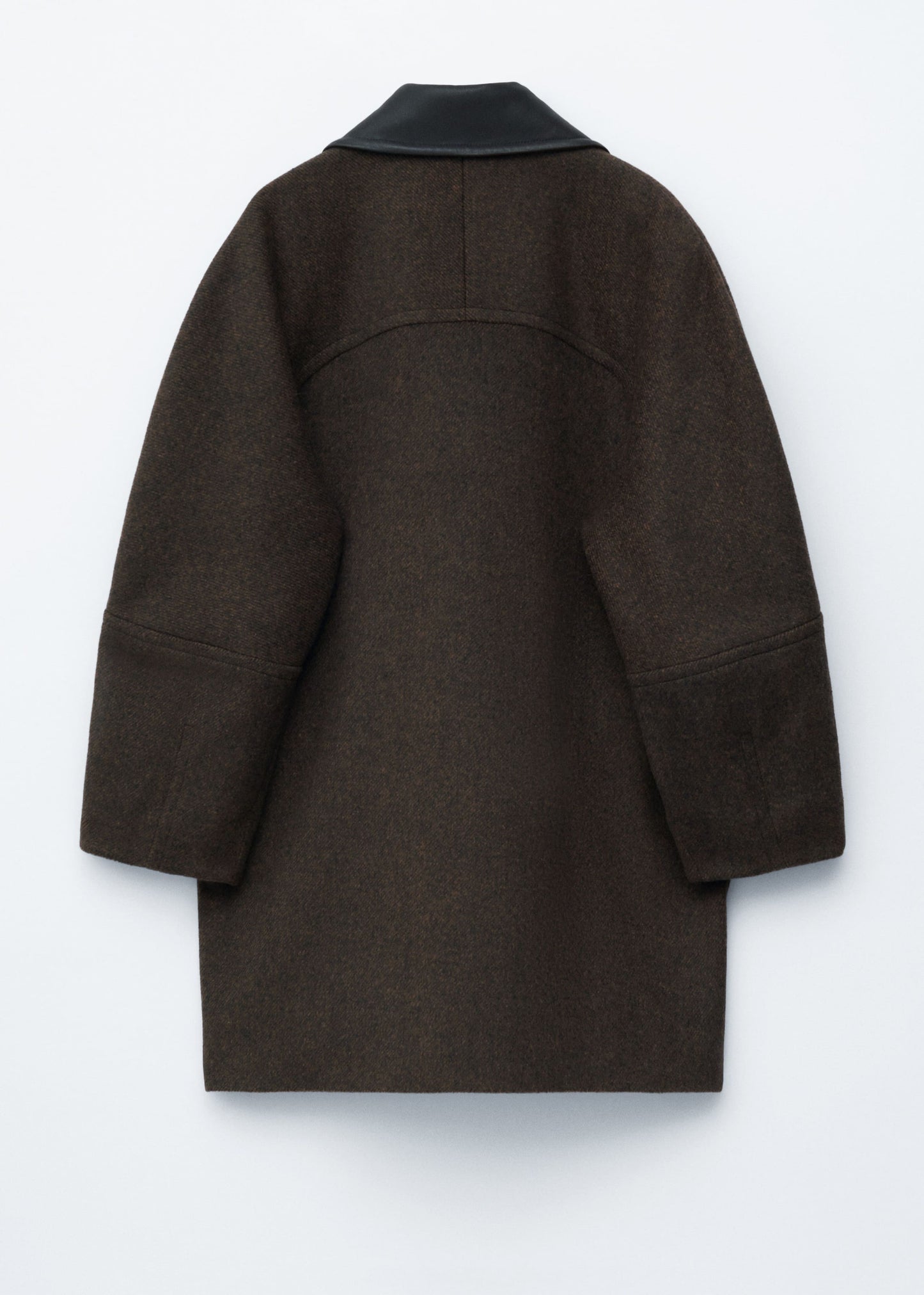 Oversized Leather-Collar Wool Coat