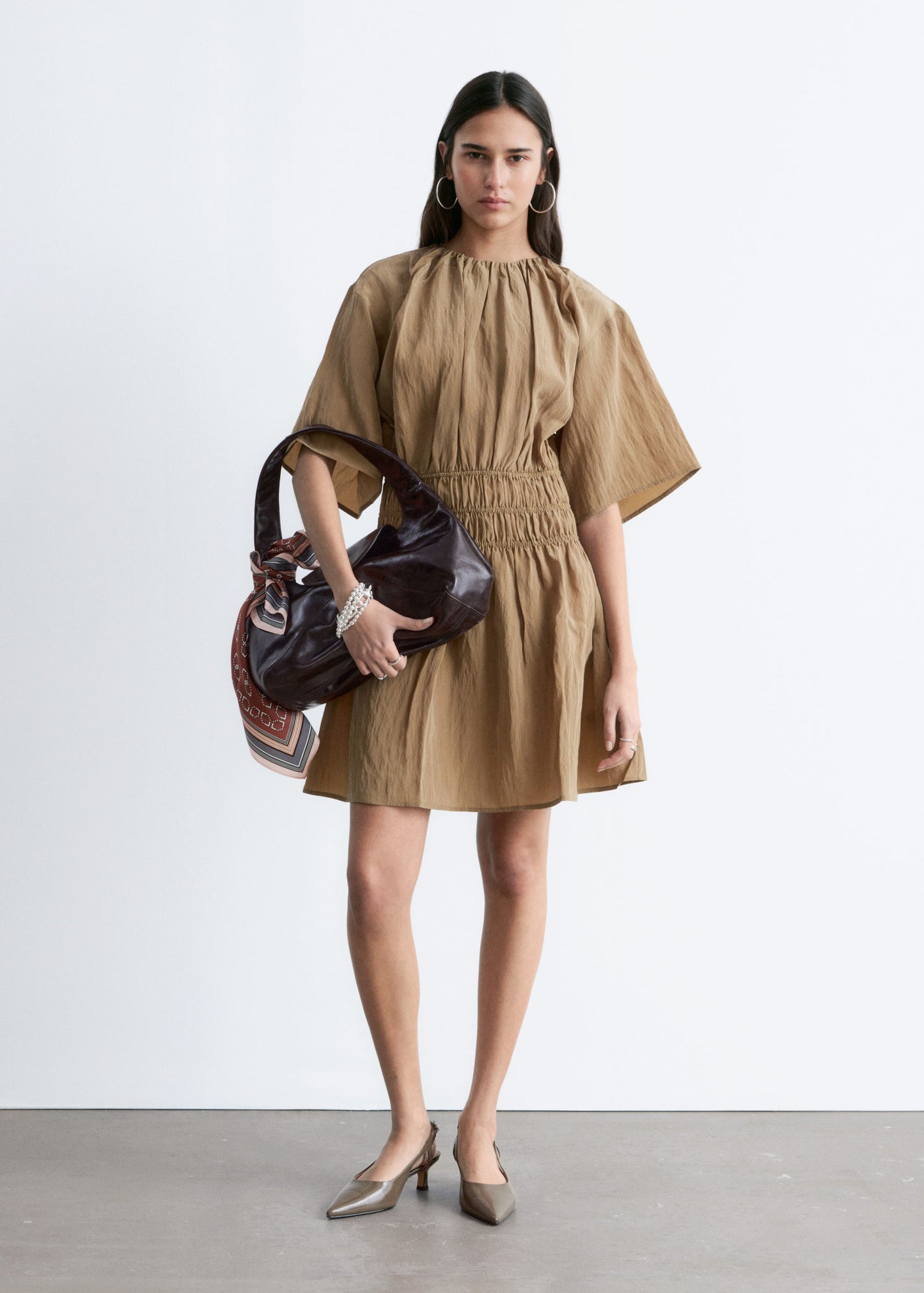 Short-Sleeve Ruched Mini Dress