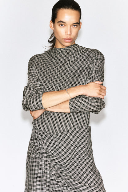 Draped Checked Midi Skirt
