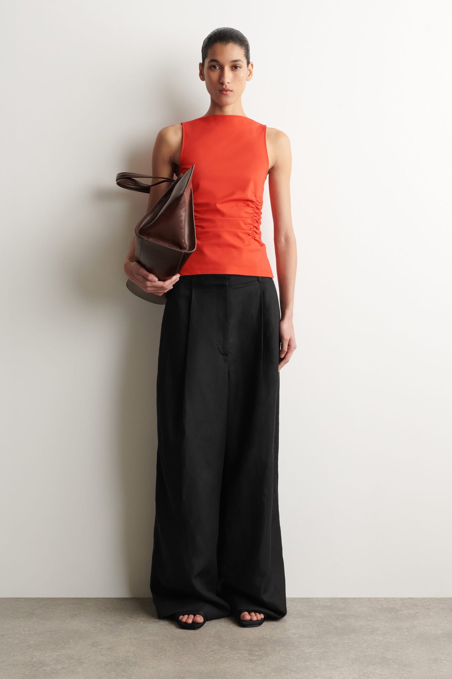 Ruched-waist cotton-jersey tank top
