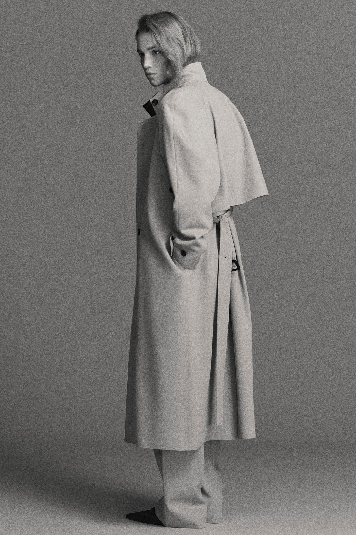 Wrap-Over Wool-Twill Trench Coat