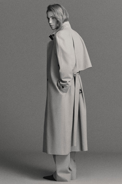 Wrap-Over Wool-Twill Trench Coat