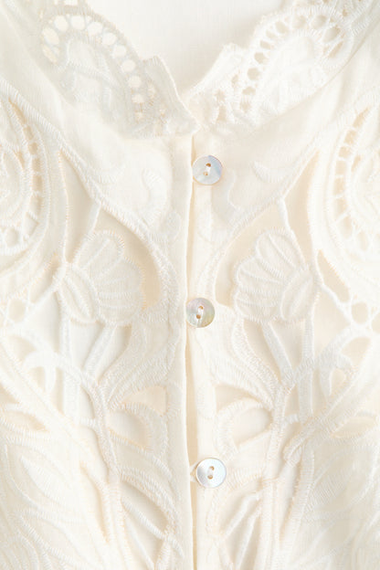 Linen-blend broderie anglaise blouse