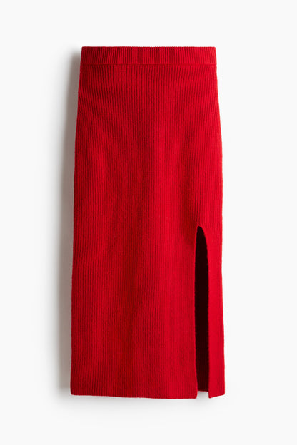 Rib-knit pencil skirt