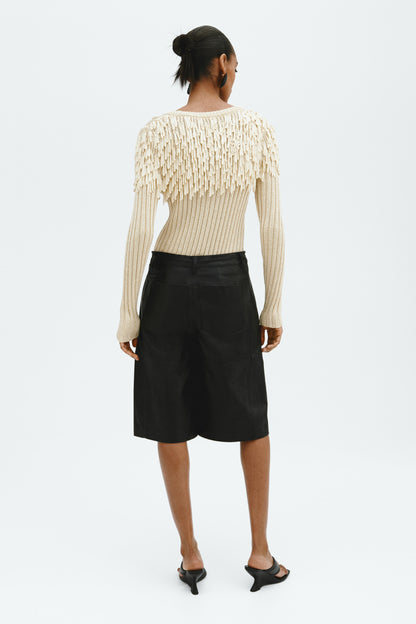 Fringe-detail rib-knit top