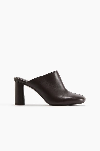 Heeled leather mules