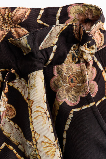 Floral-print twill trousers