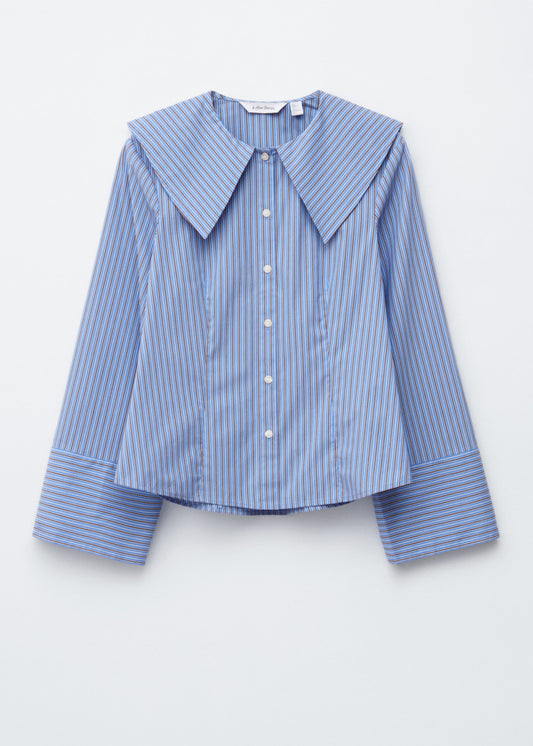 Oversized Collar Striped Shirt