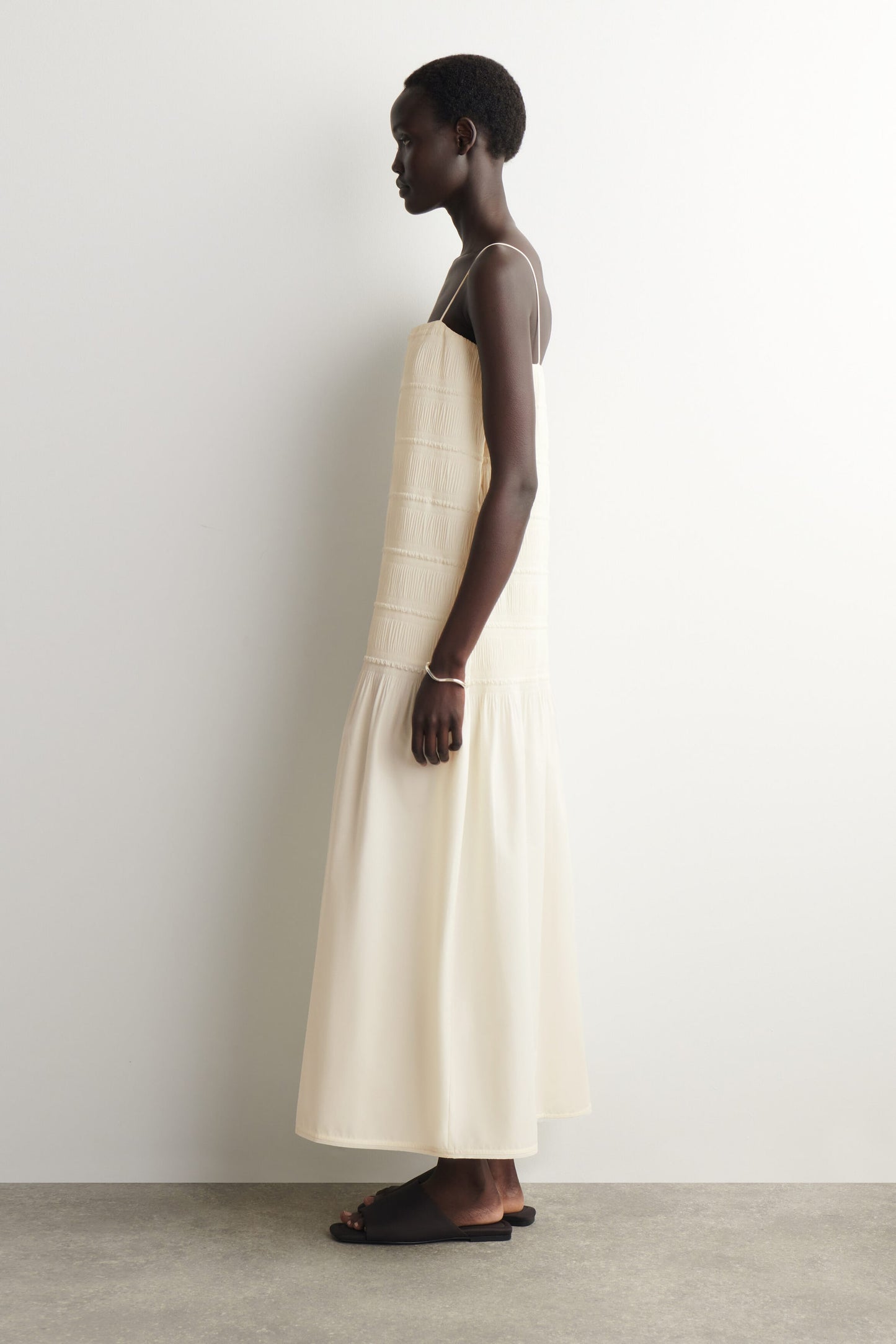 Ruched dropped-waist poplin midi dress
