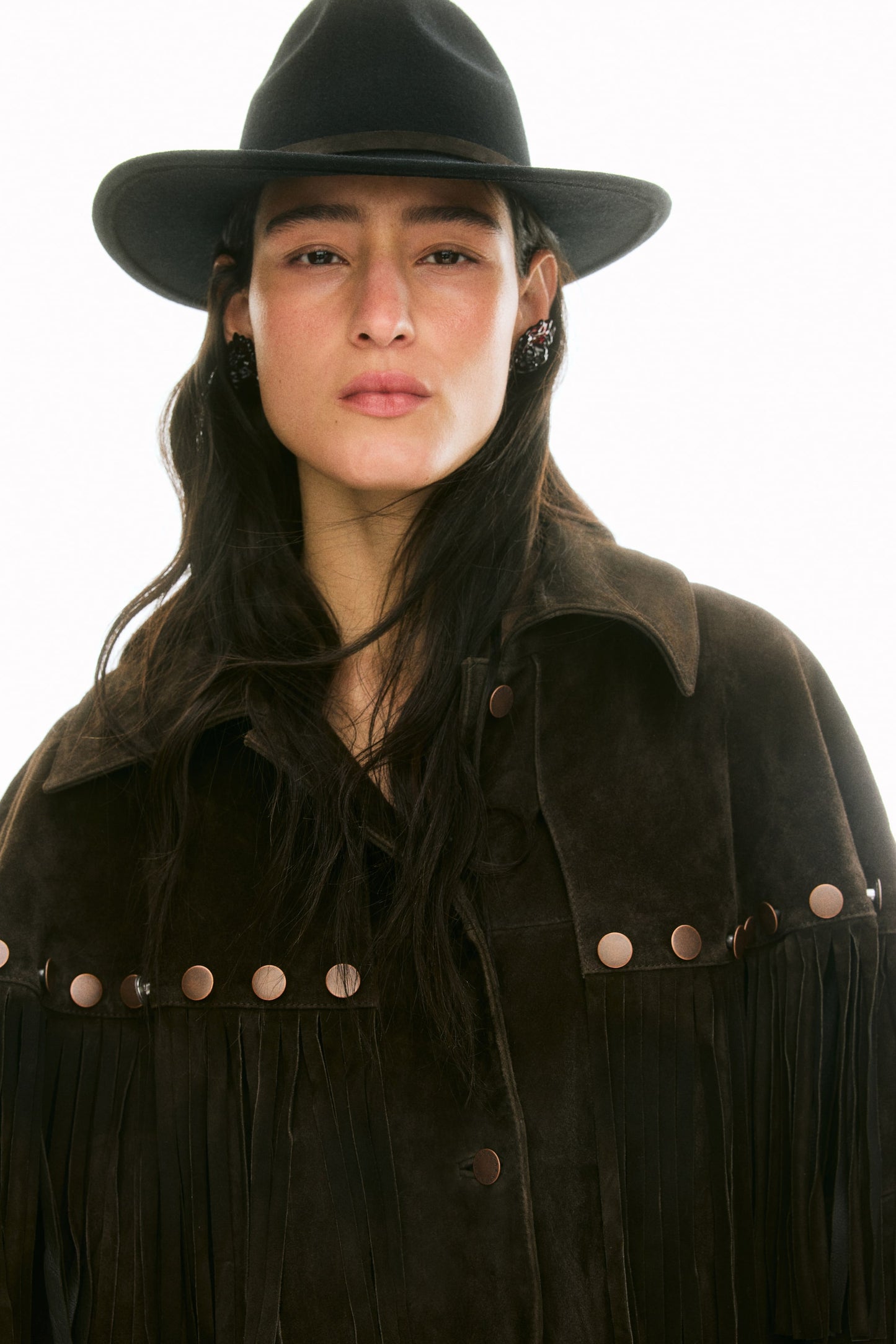 Fringed suede cape jacket