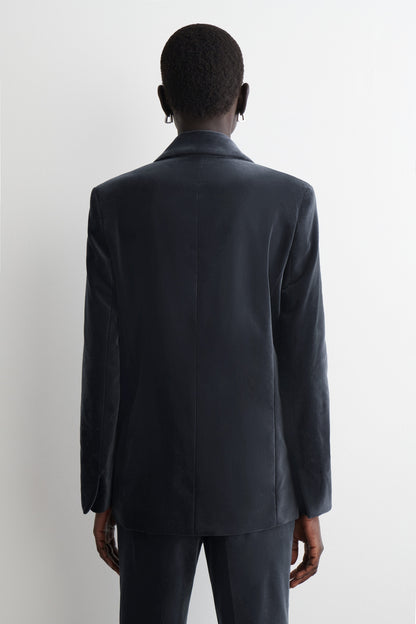 Velvet Double-Breasted Blazer