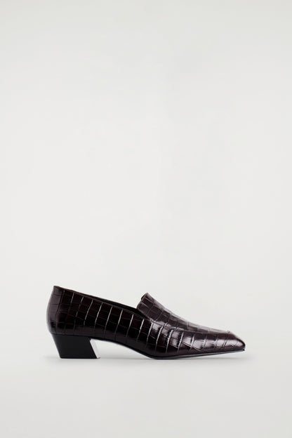 Croc-Effect Leather Heeled Loafers