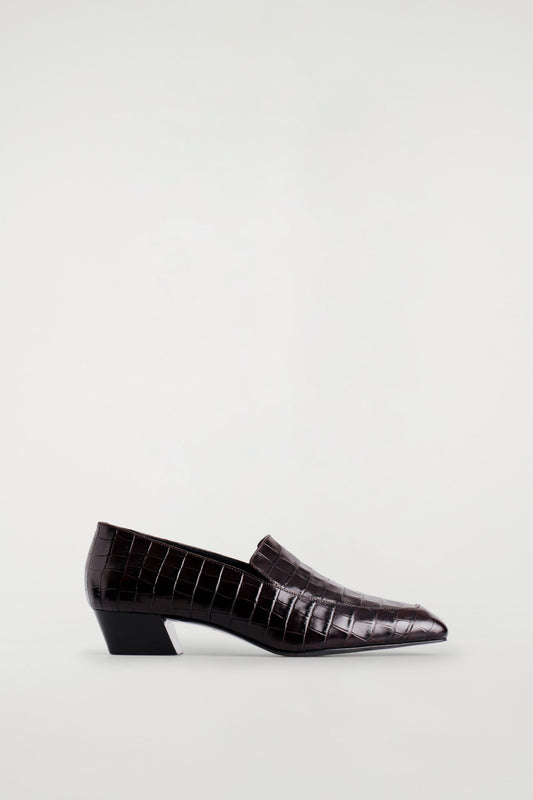 Croc-Effect Leather Heeled Loafers