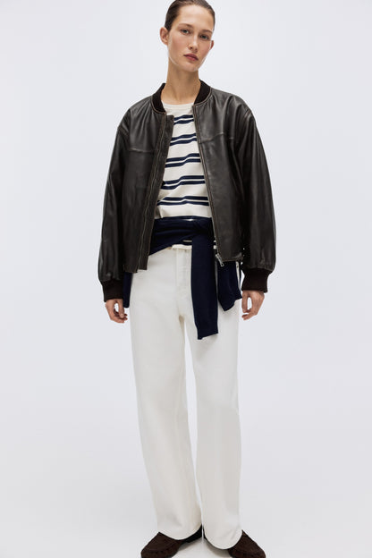 Leather bomber jacket