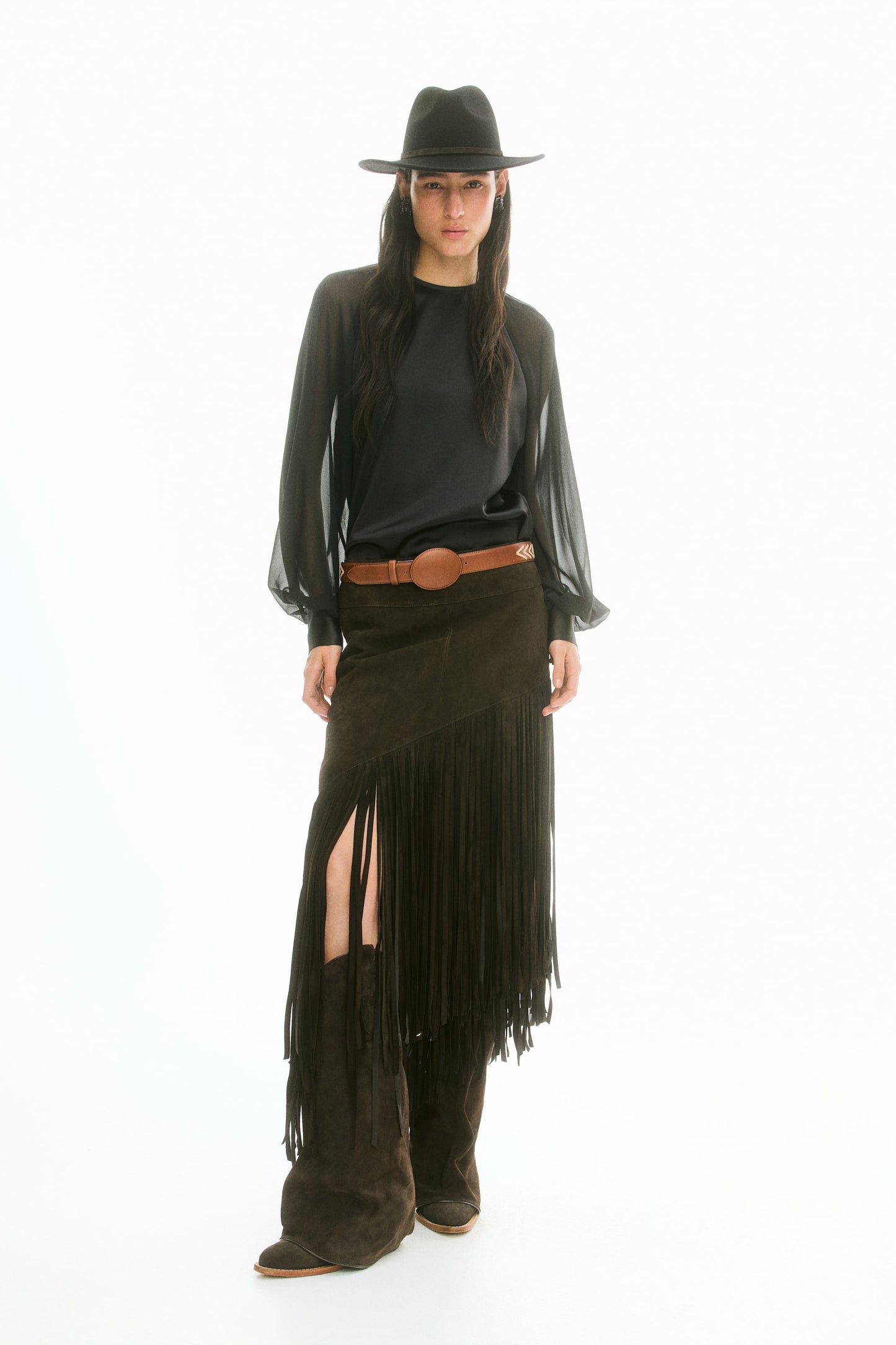 Fringed suede skirt
