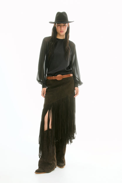 Fringed suede skirt