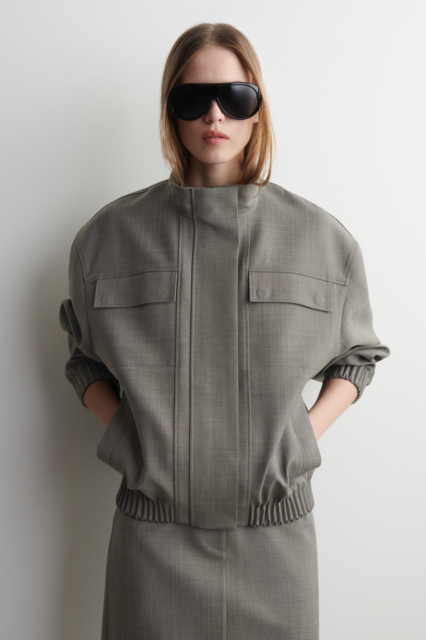 Funnel-Neck Wool-Blend Bomber Jacket