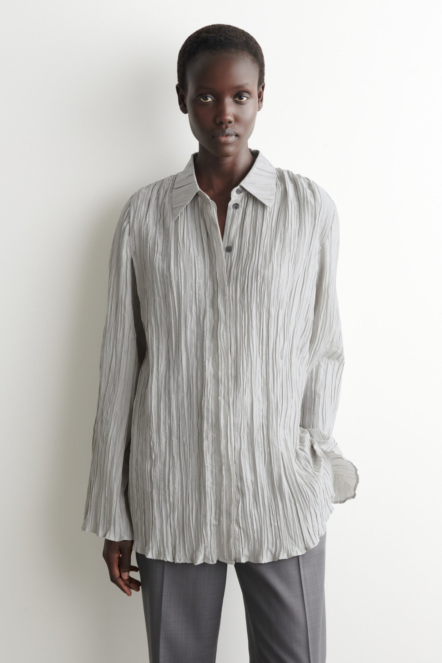 Rounded Textured-Silk Shirt