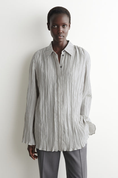 Rounded Textured-Silk Shirt