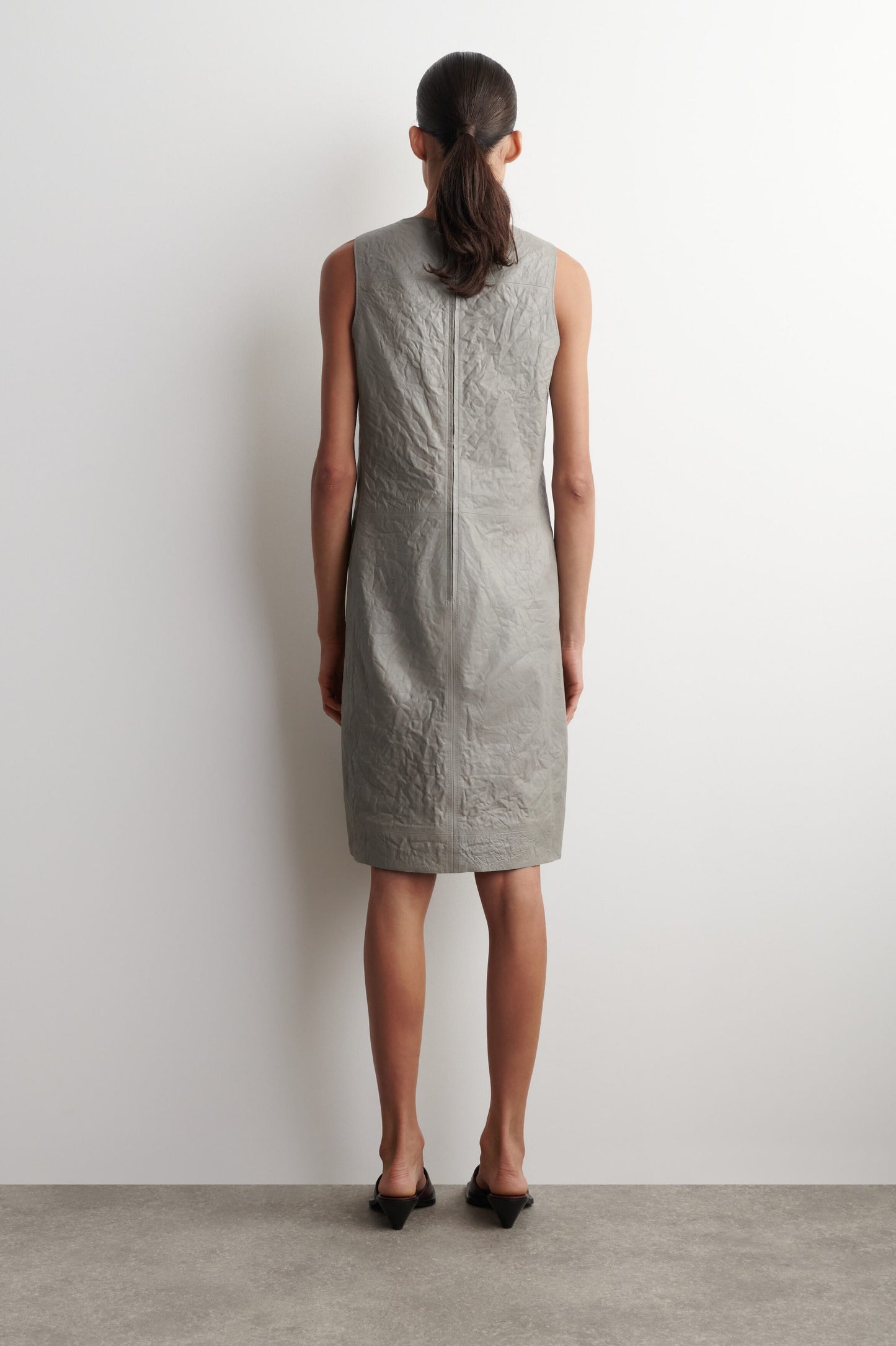 Textured-Leather Shift Dress